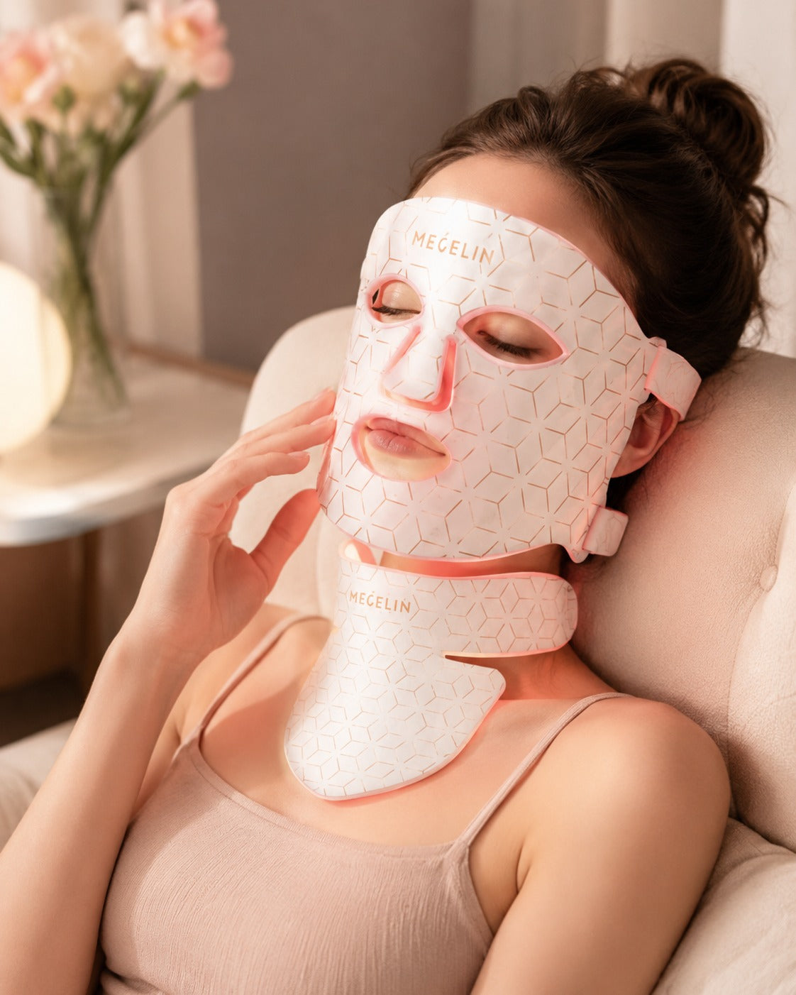 LED Light Therapy Facial Mask with Neck Attachment