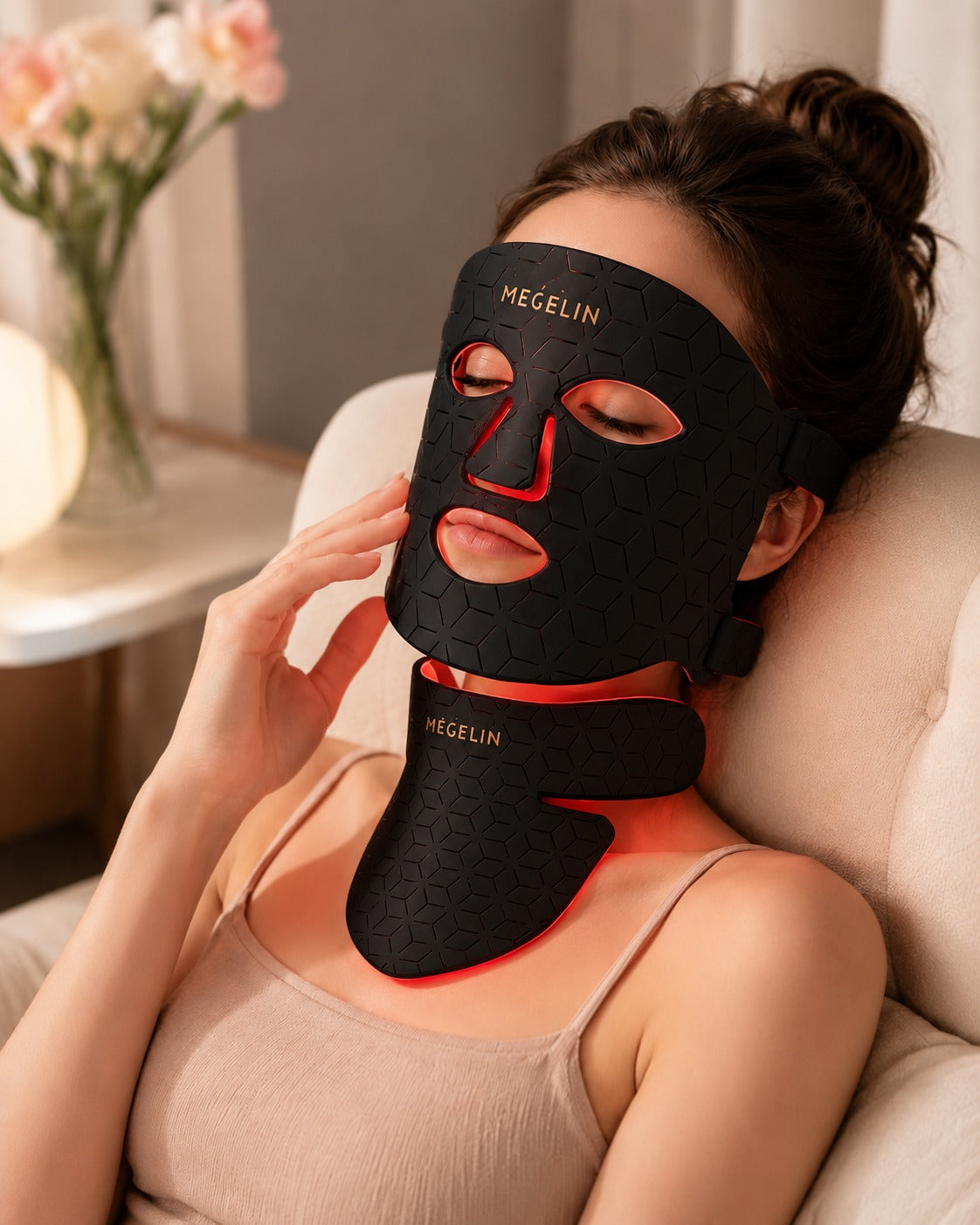LED Light Therapy Facial Mask with Neck Attachment