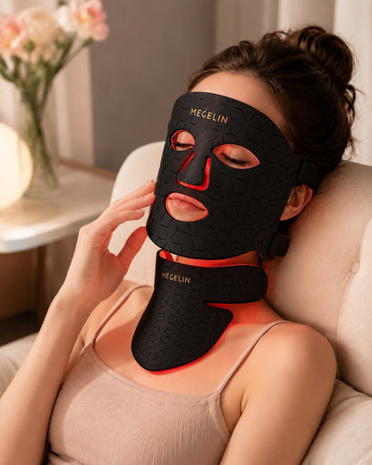 LED Light Therapy Facial Mask with Neck Attachment